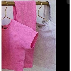 🆕XS BO AND TEE DETERMINED BUBBLE GUM BARBIE PINK ATHLETIC CROP TOP & LEGGINGS